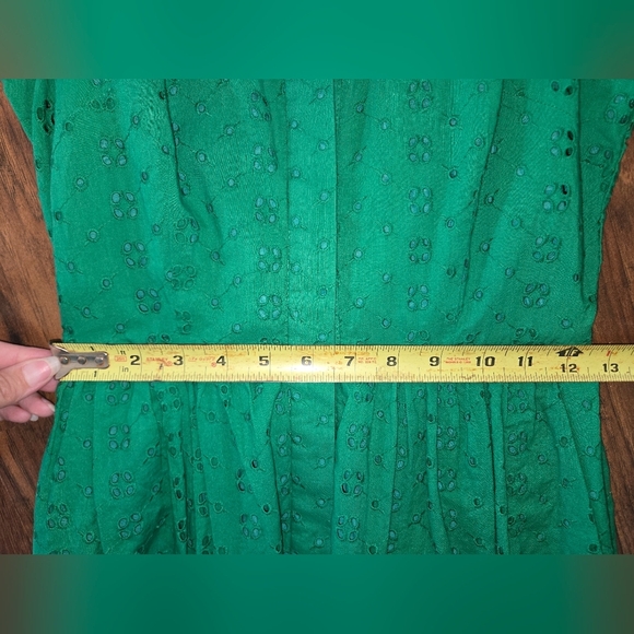 J. Crew Vibrant Green XXS Eyelet Button Down Midi Dress - Picture 5 of 7